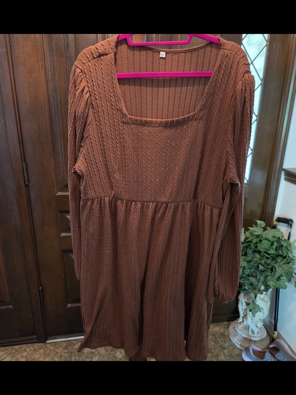 Women’s Square Neck Long Sleeve Brown Sweater Dress